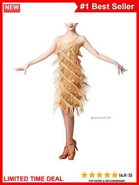 Sequin Tassel Fringe Flapper Dress V-Neck Sleeveless Latin Dance Costume